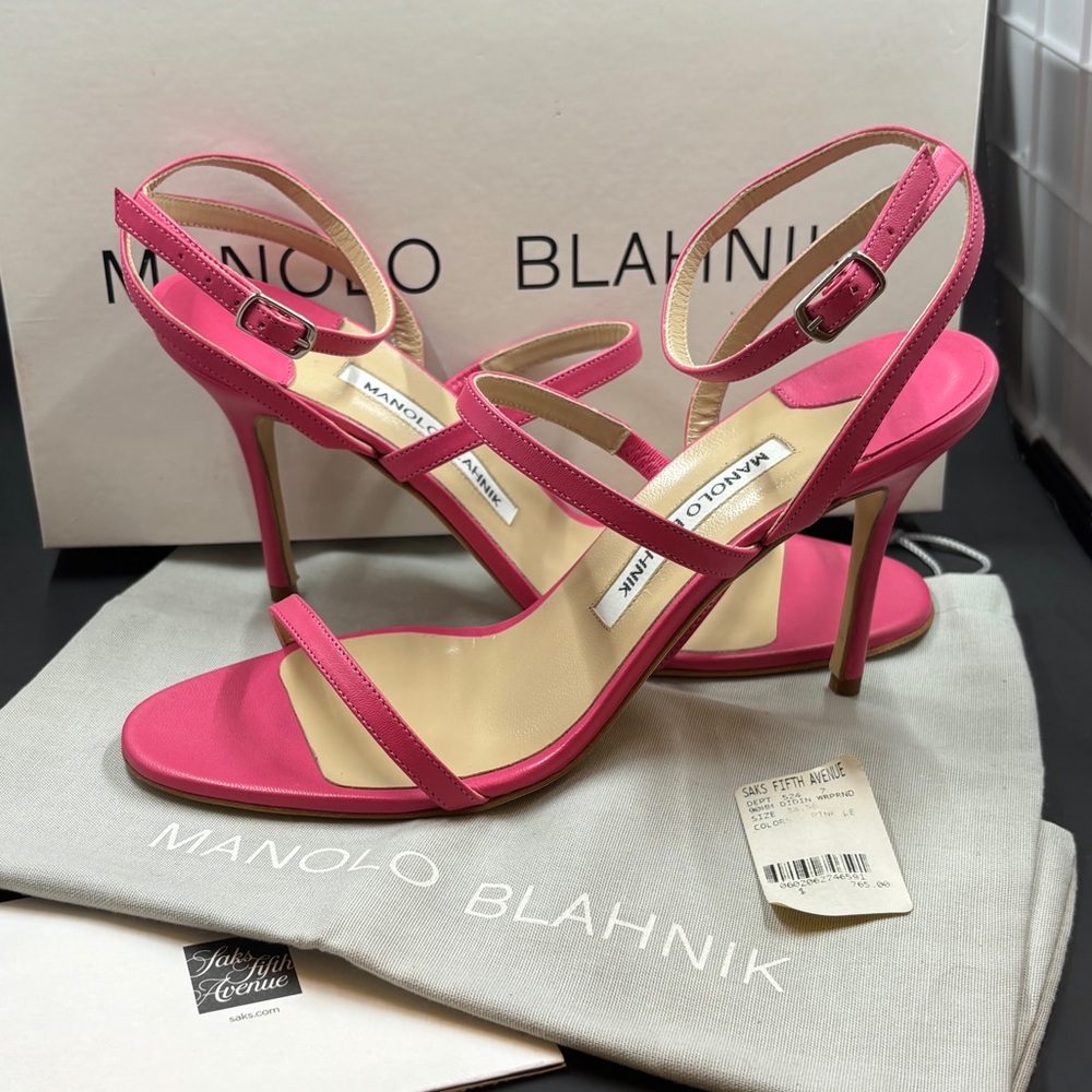 SOLD Manolo Blahnik Hot Pink Strap Heels size 38.5 - Picture 7 of 8